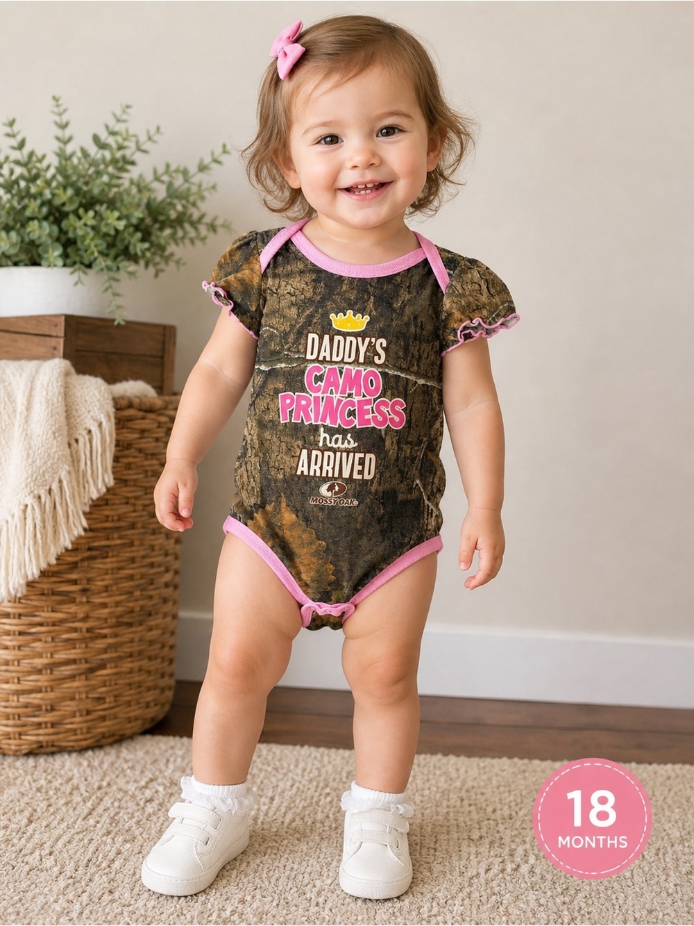 Mossy Oak Daddy’s Camo Princess Pink Trim Bodysuit 18M